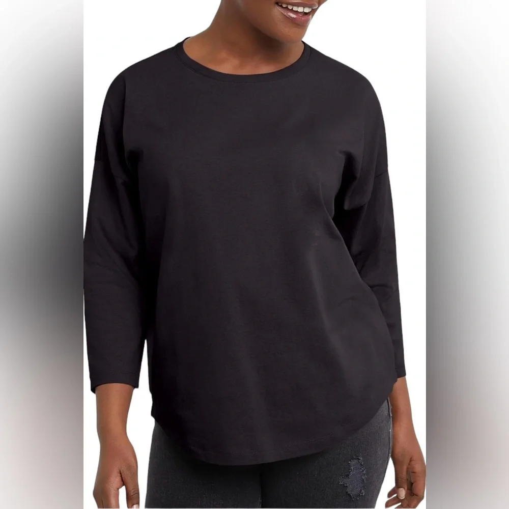 NWT 3/4 Sleeve 100% Cotton Crew Neck Women’s T-Shirt Hanes Size XXL - Picture 2 of 7
